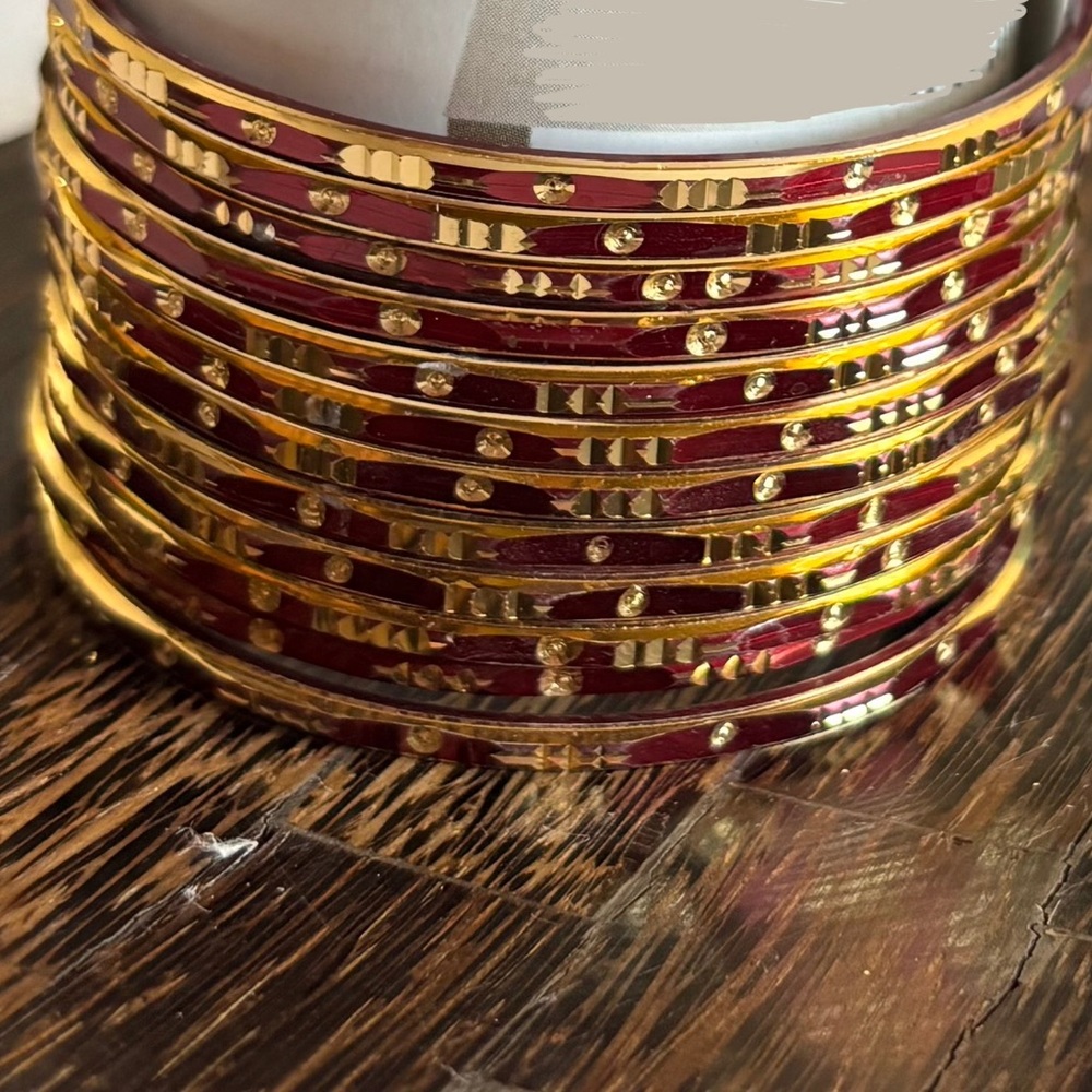 Elegant Gold and Maroon Bangle Set 12pc